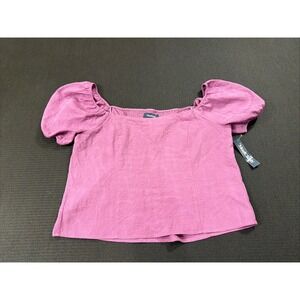 New MODCLOTH Top Floral Formation Cropped Puff Sleeve Smocked Size Large
